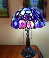 Tiffany Style Table Lamp Purple Stained Glass Agate Vintage Bedside Light NEW