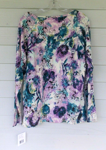Liz & Co Long Sleeve Shirt Women's Size L Multicolor Floral 100% Cotton NWT - Picture 2 of 9