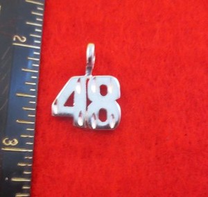 Authentic 14KT WHITE GOLD PLATED NUMBER "48" DIAMOND CUT CHARM