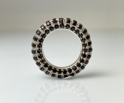 MODERN PAVÉ BAND MEMOIRE RING with SMOKY QUARTZ approx 2.00 ct. , white gold 14kt.