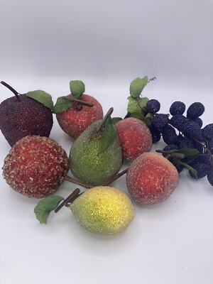 Vintage Faux Fruit Sugar Beads Wire Stems Lot 8