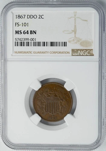1867 Two Cent 2C DDO FS-101 MS64 NGC 949895-10