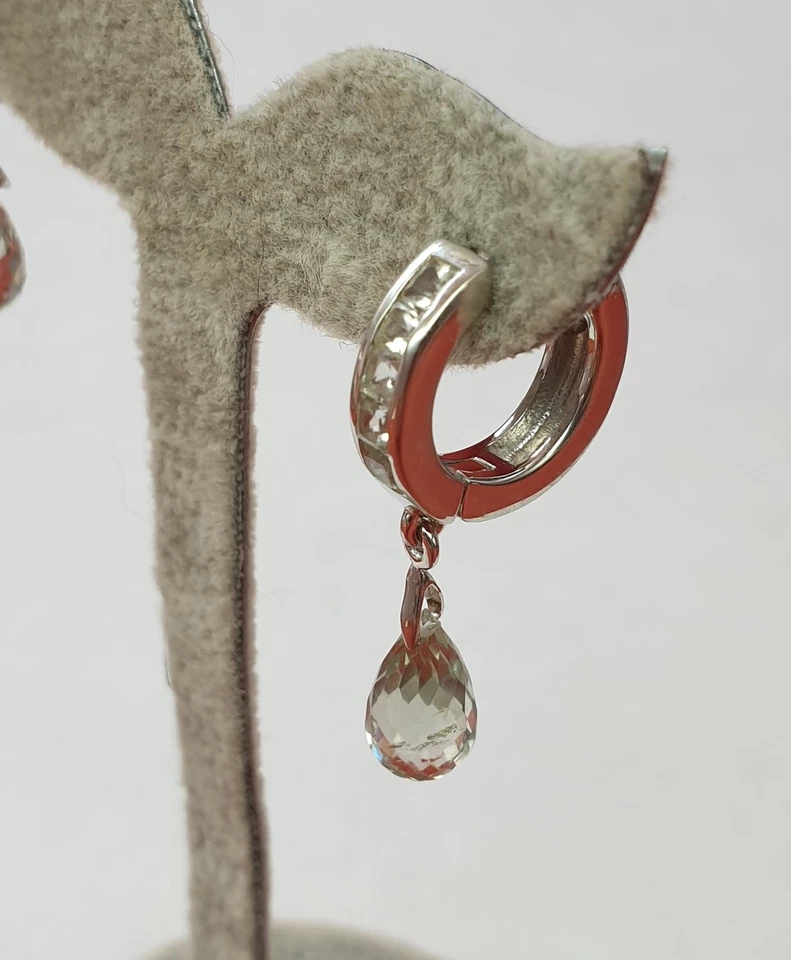 Nobile 4,3 Carati Prasiolite Orecchini a Cerchio Alto 925 Argento Verde Ametista - Immagine 3 di 4