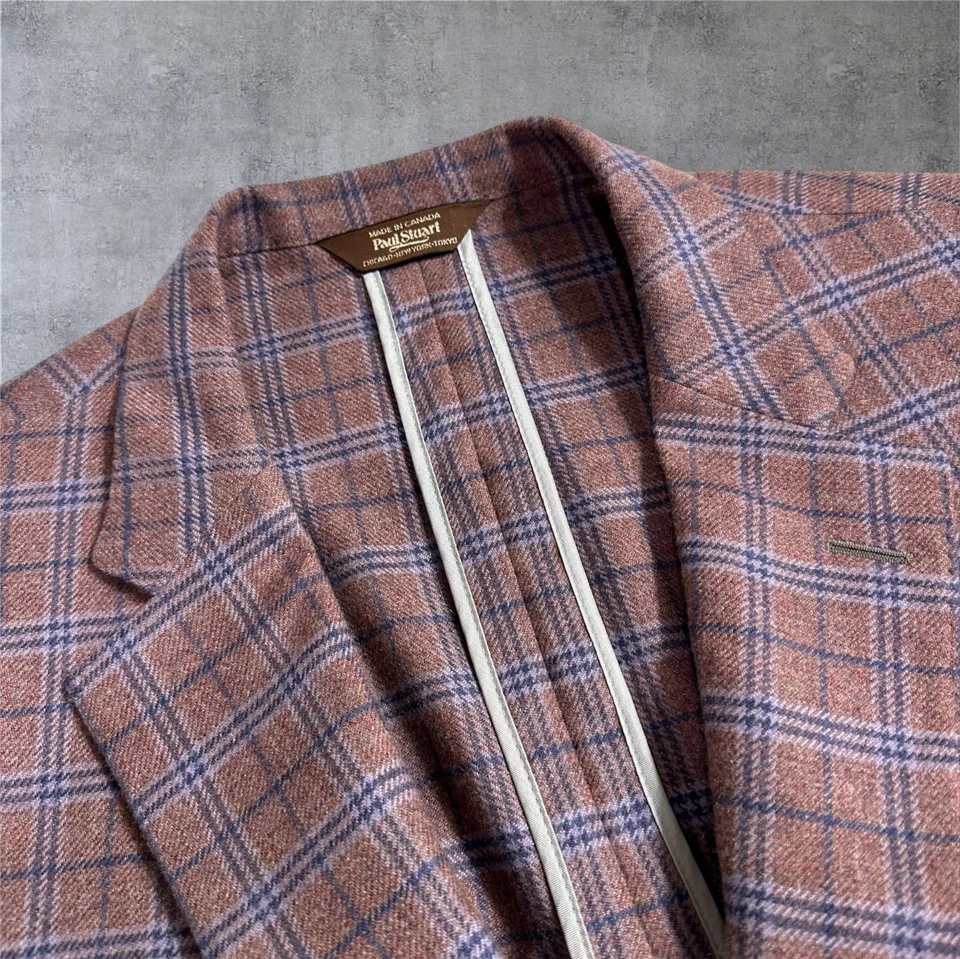2995$ PAUL STUART Men’s 46L Blazer Sport Coat 100% Cashmere Windowpane Jacket - Image 4 of 4