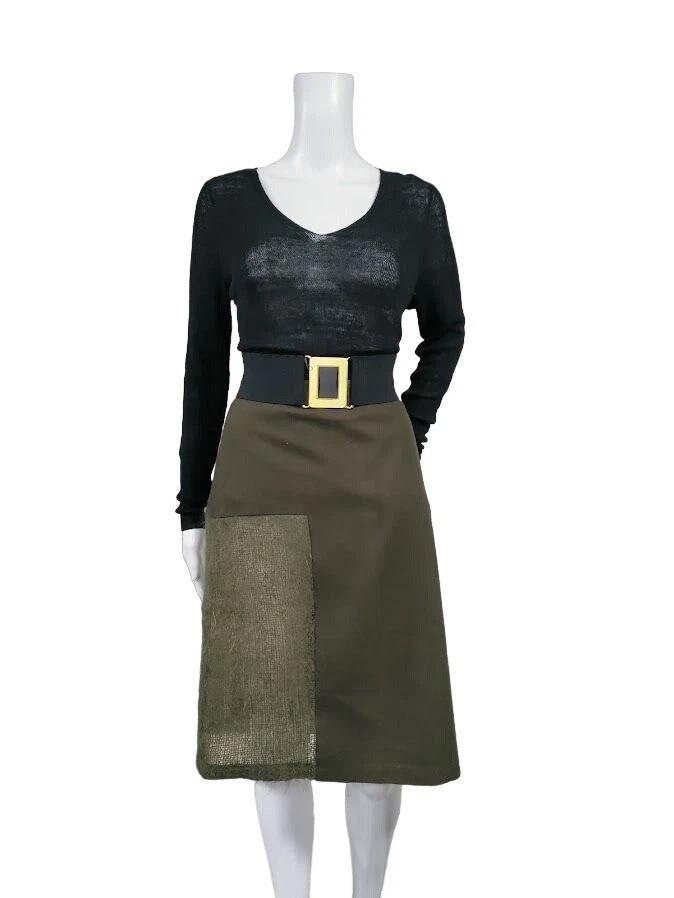  Falda para mujer Jill Stuart elegante verde militar lana panel acento transparente talla 4 Foto 4 de 4