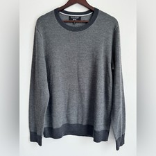 Banana Republic Baruffa Italian Merino Wool Yarn Men Sweater Black Gray soft lux