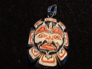 NORTHWEST COAST CARVED MOOSE ANTLER PENDANT WARRIOR MASK EFFIGY  WY-0126*09015
