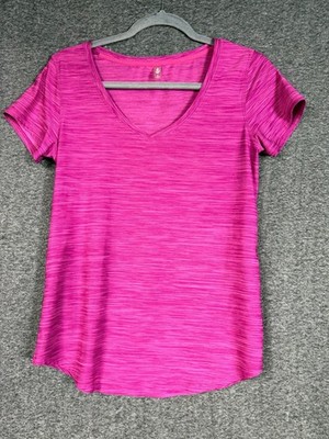 MTA Sport Pink V Neck Athletic Top Size S Workout Short Sleeve