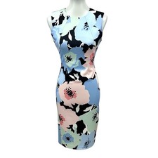 Calvin Klein Pastel Floral Hibiscus Sleeveless Scuba Sheath Dress 6