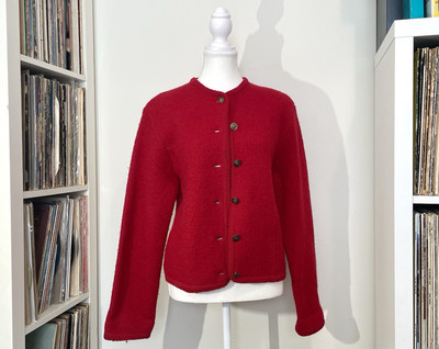 Vintage 80 s Tally-Ho Red Wool Knit Preppy Tailored Blazer Cardigan Women s PS