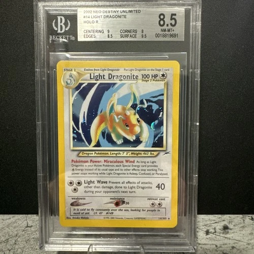 Pokemon (2002) Light Dragonite Neo Destiny -14/105 Holo BGS 8.5 NM MT+