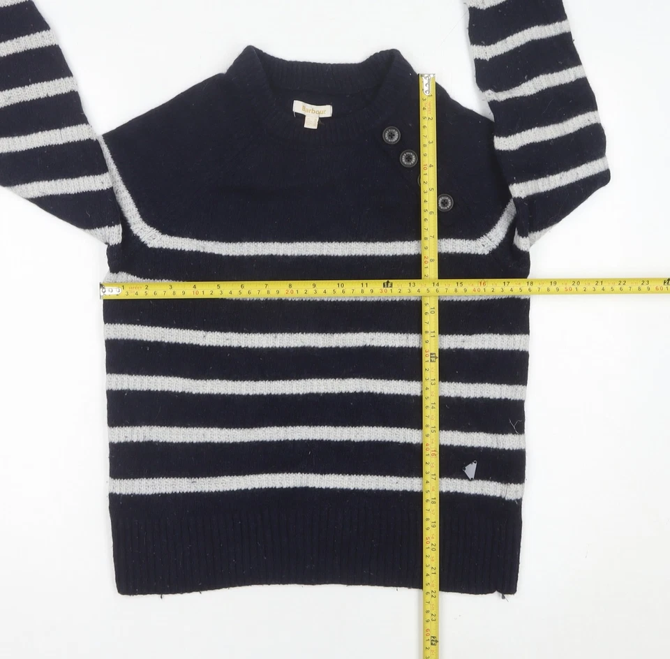 Barbour Womens Blue Striped Wool Jumper Size 10 Crew Neck - Image 2 of 4