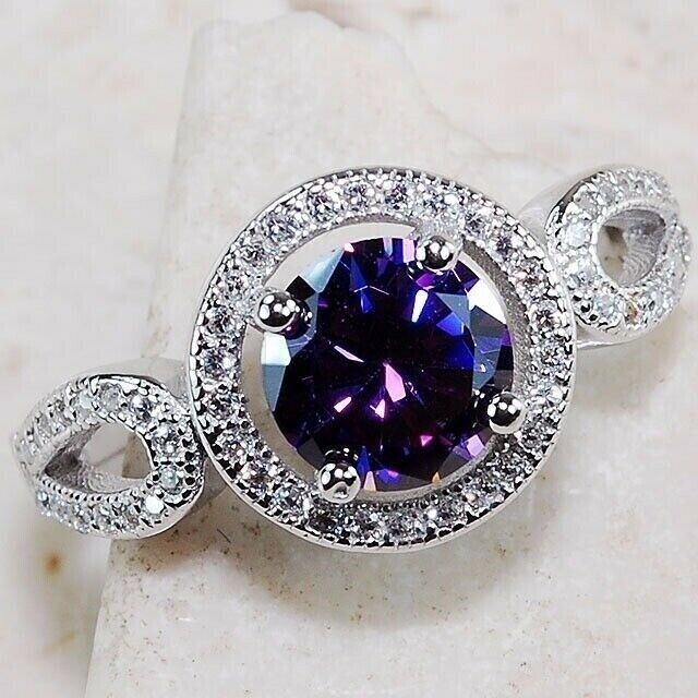 2CT Amethyst 925 Solid Genuine Sterling Silver Ring Sz 7 NF1-7