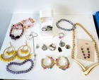 Vtg Estate Jewelry Lot Sterling Silver Monet Enamel Crystal Glass Charms Pendant