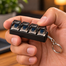 4-Key Clicker Fidget Keychain for Keys Mechanical Keyboard Stress Relief Black