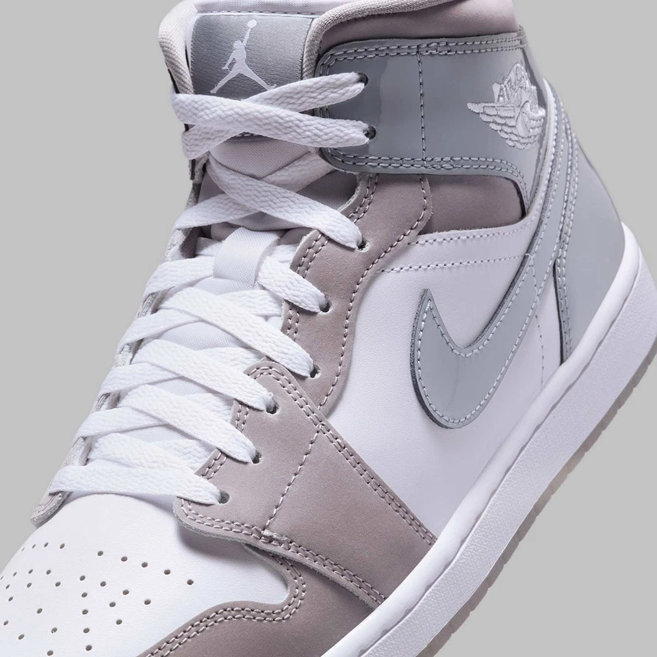 Nike Air Jordan 1 Mid SE Cool Gris Patente Blanco Medio Gris HF3216-100 Para hombres Nby Foto 3 de 4