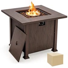 32" Patio Square Fire Pit Table 50,000 BTU Propane Gas Table w/ Lid & Lava Rocks