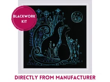 RIOLIS Counted Blackwork Kit 2173 Cats. Moonlight, Two Beautiful Cats