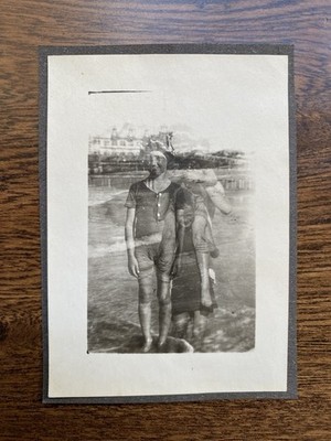 Double Exposure Kids at the Beach Tiny Antique Vintage Photo
