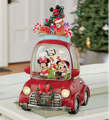 Disney Christmas LED Water Spinning Car Decoration – 14” Light-Up Snow Globe Orn