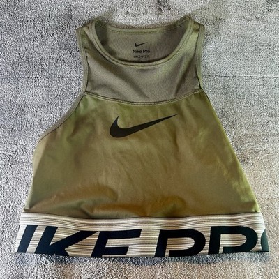 Nike Pro Womens Small Cropped Tank Top Olive Green Racerback DM7689-222