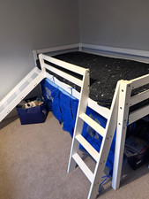 Children’s White Painted Wooden Cabin Bed Frame with Ladder