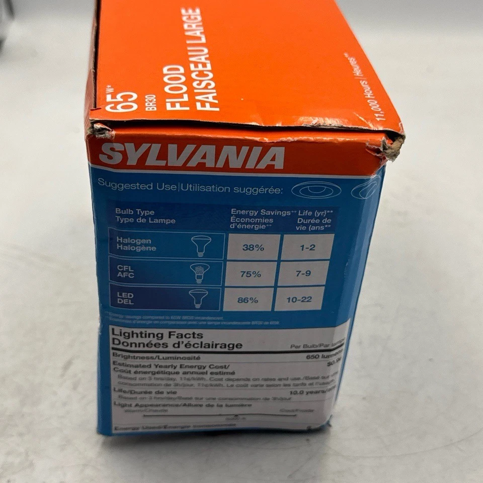 SYLVANIA LED Flood Light Bulb 65W Equivalent 8W Daylight BR30 Dimmable Long Life - Image 3 of 4