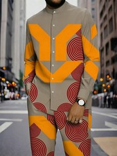 2pcs Set, European and American Men's Casual Outfit, Geometric Print Sports Set
