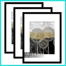 12x16 Picture Frame Set of 3, Display Poster 8.5 x 11 with Mat or 12 x 16 Wit...