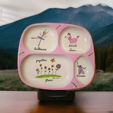 Baby Cie Ballerina Pink Poodle Flowers Dragonflies Melamine Sectioned Plate