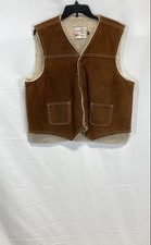 Vintage 70s Sears The Leather Shop Men's Brown Suede Leather Sherpa Vest XL