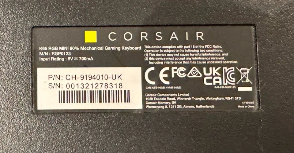 Corsair K65 RGB Mini 60% Mechanical Gaming Keyboard Cherry MX Red (UK Layout) - Image 4 of 4