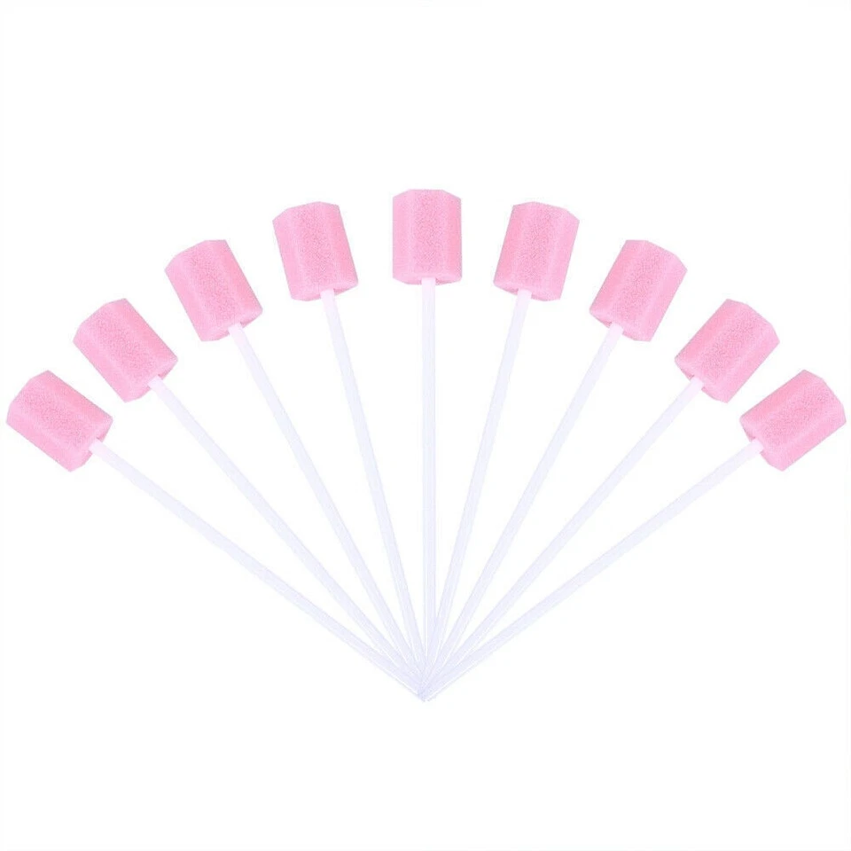 MARKENLOS ROSENICE 100 Stk. Einweg Mundpflegestäbchen Wattestäbchen Shchwammstoff Kopf NEU