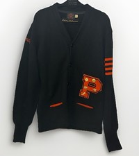 Vintage 40s 50s Pirates  69  Letterman Black 100 Wool Cardigan  Pins Sweater