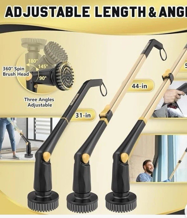 New Huing Electric Spin Scrubber 8 in 1 Cleaning Bathroom Cordless Power Scrub