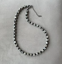 SQUARE DALMATIAN JASPER Faceted CZECH BEADS Unisex Necklace 18.5”