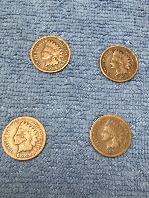 1879, 1889, 1899, 1909  Indian Head One Cent Coins