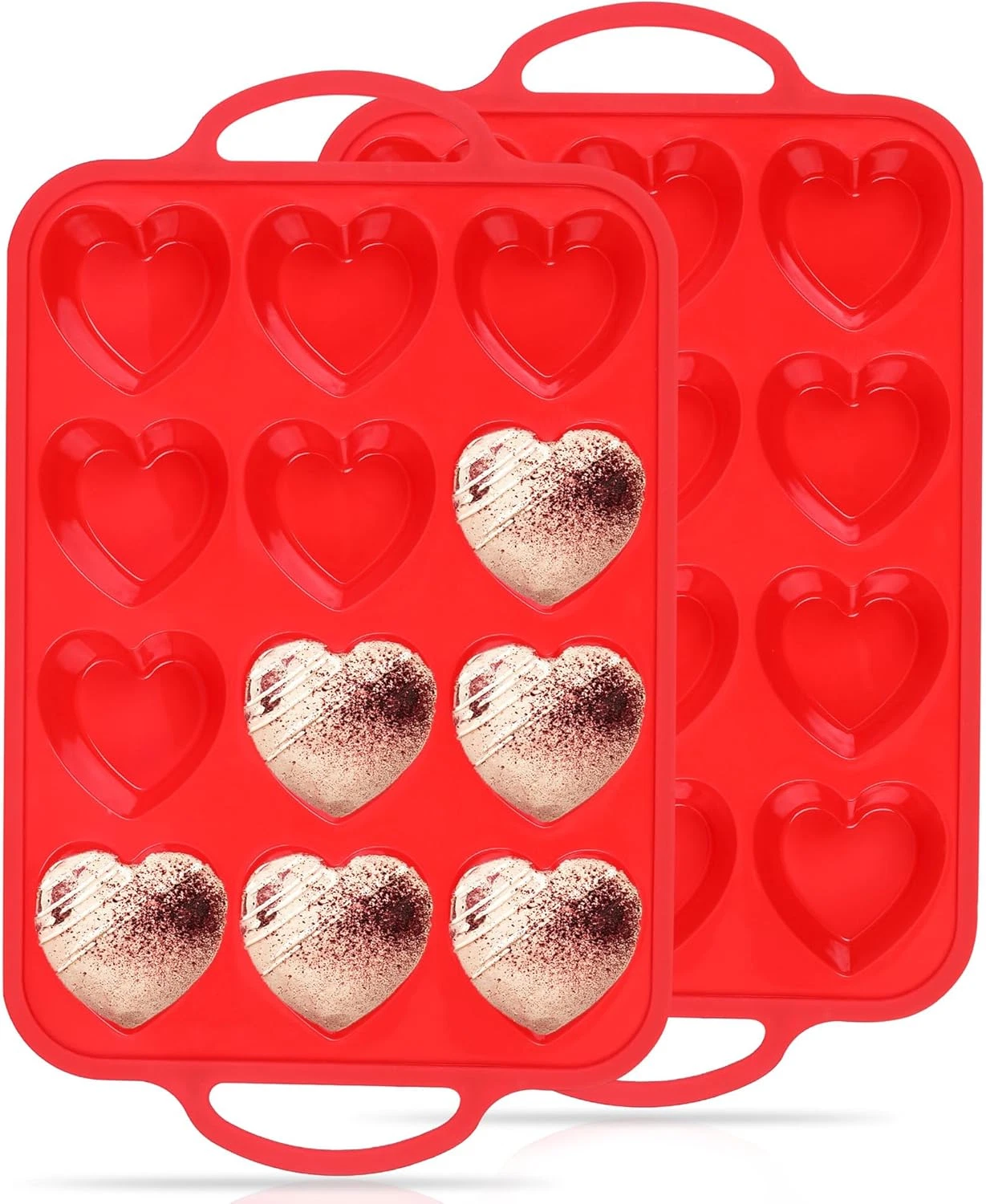 2 moldes corazon silicona 12 cavidades 2 5in rojo marco metalico pastelito horno