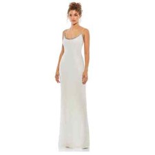 Mac Duggal 93551M Fully Beaded Spaghetti Strap White Column Gown 12 
