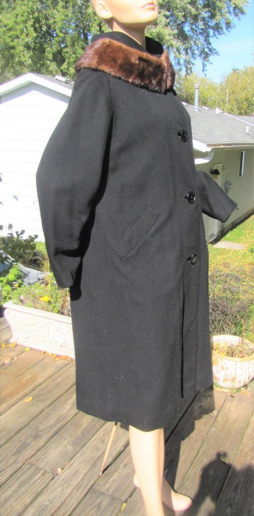 50S BARNETT ORIGINAL BLACK COAT MINK COLLAR UNION… - image 6