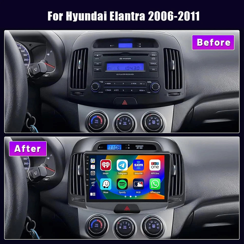 64 GB para Hyundai Elantra 2006-2009 Android 13 radio de coche estéreo BT Apple Carplay Foto 2 de 4