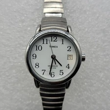 Timex Indiglo Women Watch 25mm Silver Tone Classy Stretch Band New Battery *