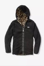 NWT Victoria Secret PINK Jacket Size XS Leopard Black Sherpa Full Zip Reversible