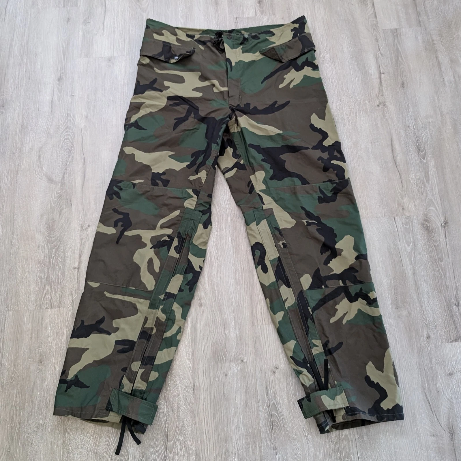 Vtg Military Camo Rain Trousers Pant Mens Medium Adjustable Waist ORC Industries