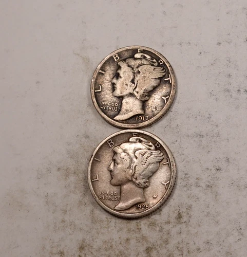1917+1928 Mercury Dime Set/Lot * Fine/VF * Better Dates * 2 Coins * XDL22