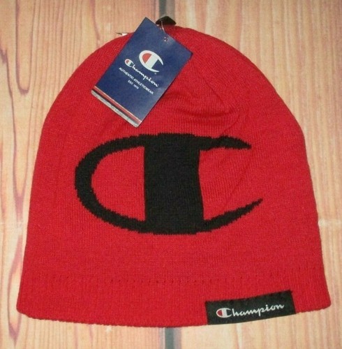 MENS CHAMPION ICONIC LOGO RED BEANIE 
