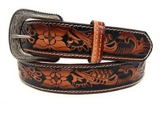 1.5" Wide WESTERN LEATHER BELT COWBOY RODEO CASUAL LEATHER BELT FLORAL EMBOSSED