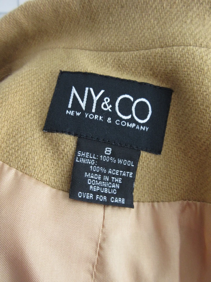 Vintage NY&Co 100% Wool Suit Jacket Blazer Women's 8 Tan Camel Career Lined Y2K - Image 4 of 4
