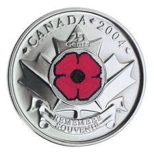 2004 Canada Colorized POPPY QUARTER Military Remembrance Coin-Free Ship