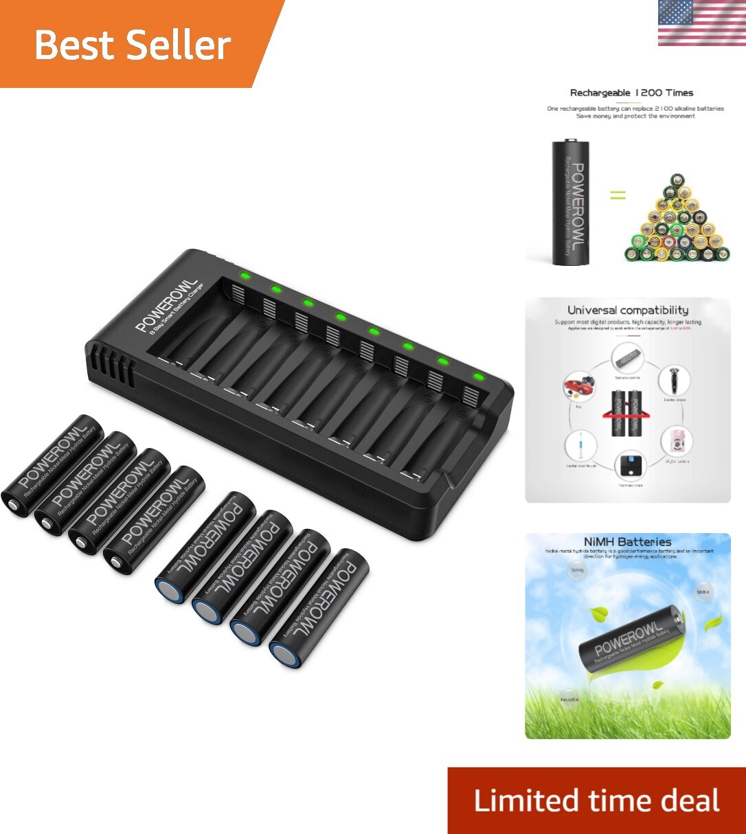 8-Pack 2800mAh Rechargeable AA Batteries with Charger for High Capacity and Long-Lasting Power-image